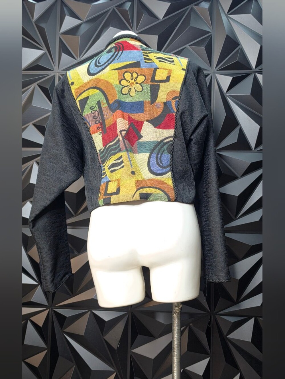 Open front Jacket with Multicolor Abstract Panel - Picture 3 of 5